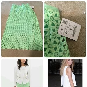 Zara green in color lace skirt